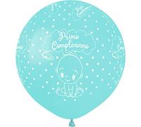 Ciao - Pack 25 balloons pearly Primo Compleanno in natural latex Premium Quality G150 (Ø 48cm / 19"), light blue pearl