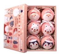 Ciao - Set of 6 decoupage Christmas Tree Balls (Ø7,5cm) Merry Christmas Cute with Fabric Ribbon in giftbox