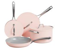 CIARRA Beyond Batterie de cuisine antiadhésive avec couvercles avec four hollandais 24cm, poêle 26cm, sauteuse 28cm, casserole 20cm, rose