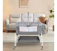 CICICOLA lit Bebe indépendant, cododo avec Matelas, co-Sleeping, du Nouveau-né à 25 kg, Hauteur et Inclinaison réglables, 4 Roues avec Blocage, Fixation au lit des Parents-80 * 40 * 100-115cm-lin