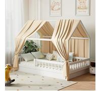 Ciel de Lit Cabane pour Maison Ensemble 2 Pièces Rideaux Lit Cabane Garçon Fille Décoration 135L X 350H cm (2 Panneaux) Beige