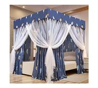 Ciel de lit carré, Rideaux occultants Double Couche Anti-poussière et moustiquaire, décoration de Chambre pour lit Simple ou Double (Couleur : Bleu-3, Taille : 180 x 220 cm / 71 x 87 Pouces)