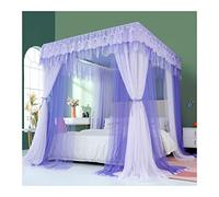 Ciel de lit pour lit Simple, Queen ou King Size, Rideau de lit Style Palais à 4 poteaux d'angle, moustiquaire de Luxe avec Support en métal (Couleur : Violet-1, Taille : 200 x 220 cm / 79 x