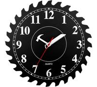 CIGERA Horloge Murale en métal de 30,5 cm avec Cadran à Lame de scie Circulaire, scie à Main et pointeur Marteau, Excellente décoration pour la Maison, l'atelier et la Grotte, Noir