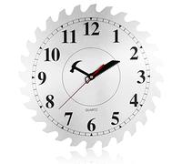 CIGERA Horloge Murale en métal de 30,5 cm avec Cadran à Lame de scie Circulaire, scie à Main et pointeur Marteau, Excellente décoration pour la Maison, l'atelier et la Grotte