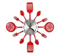 CIGERA Horloges murales de Cuisine de 40,6 cm avec Cadran Fourchette et cuillère, Mouvement d'horloge Silencieux et Fonctionnement à Piles, Excellente décoration Murale et Cadeau de Pendaison de