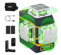 CIGMAN CM-801 Niveau laser vert 3x360 degrés, 2 piles rechargeables amovibles, niveau de luminosité réglable, laser de construction avec télécommande, support magnétique relevable, sac de rangement