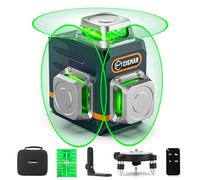 CIGMAN Niveau laser vert 3x360°, laser de chantier à nivellement automatique, distance 30m, 9 hours batterie Li-Ion, avec télécommande, support magnétique, trépied pivotant, sac de transport antichute