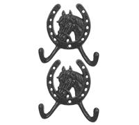 Ciieeo 2 Pièces Crochet Mural en Fonte Tête de Cheval, Crochet Mural D'entrée en Fer à Cheval, Noir, Vis de Fixation, pour Clés et Manteaux, Décoratif, Chambre et Salle de Bain