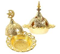 Ciieeo Brûleur de Parfum Arabe Vintage en Alliage Doré, Portable et Sûr, Lot de 2 Pièces pour Décoration de Bureau et Boutique, Style Rétro Artistique