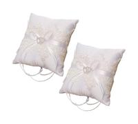 Ciieeo Coussin Alliances Mariage Blanc en Tissu Double Cœur et Dentelle Élégante, Lot de 2 Pièces pour Décor Raffiné et Maintien Sécurisé des Bagues Lors Cérémonie