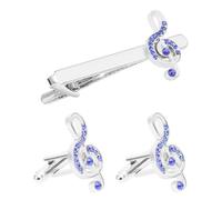 Ciieeo Ensemble Boutons de Manchette pour Chemise Homme Pince à Cravate Note de Musique en Alliage Argenté, Accessoire de Mode Élégant pour Bureau et Fêtes