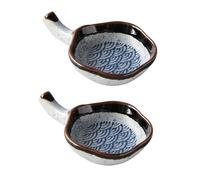 Ciieeo Lot de 2 Assiettes à Sauce D'apéritif Porte-baguettes, Céramique Vintage Japonaise Bleu Motif Vagues, Polyvalentes Cuisine et Restauration, Plats Pratiques pour Sauces
