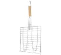 Ciieeo Panier de Barbecue Pliable en Fer Galvanisé Argenté avec Grille Double Couche et Poignée en Bois pour Crevettes et Légumes, Distribution Uniforme Chaleur, pour Barbecue en Plein