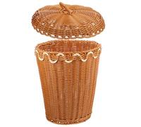 Ciieeo Panier de Rangement Multifonction Rond en PP Marron avec Couvercle | Cuisine et Salon, Usage Linge Sale, Fruits, Jouets et Déchets, Style Tressé, Format Portable