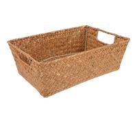 Ciieeo Panier de Rangement Tressé Multi-fonction Rectangle en Jonc de Mer Facile à Utiliser Style Rustique Décoratif Couleur Kaki pour Bureau ou Maison