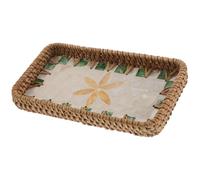 Ciieeo Plateau de Rangement Multifonctionnel Petit Format 21,6 X 11,7 Cm en Rotin Tressé Naturel Détails Coquillage Jaune Cristal, Organisateur Décoratif pour Maquillage, Bijoux et Clés,