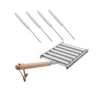 Ciieeo Rouleau à Hot-dog en Acier Inoxydable Détachable avec Manche en Bois, Support Métallique Robuste pour Barbecue, Ensemble 5 Pièces pour Grillades en Extérieur et Réunions
