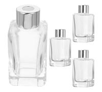Ciieeo Set de Flacons de Parfum Rechargeables en Verre 50ml Lot de 4 Argenté avec Bouchon Classique, Design Carré, Anti-Fuite, pour Huiles Essentielles et Décoration Coiffeuse