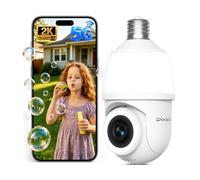 CiKiKWXO Ampoule Camera Surveillance WiFi Exterieure sans Fil 2K | 2.4/5 GHz Caméras de Surveillance WiFi, Vision Nocturne Couleur, PTZ, Suivi Automatique, Douille E27, Intérieur/Extérieure