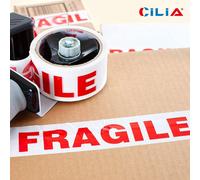 CILIA 1/3 Rouleau 4,8 cm x 50 m Ruban Fragile - Adhésif permanent, étiquettes d'avertissement d'emballage, convient pour les boîtes d'expédition, les colis, les palettes Une pièce,Pack de troisPolychl