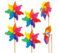 CIM Moulin 14 Rainbow Lot de 6 moulins à Vent résistant aux UV et aux intempéries - Ø 14 cm, Hauteur de Support : 32 cm - Prêt à Utiliser avec Tige