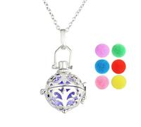 CIMAXIC Collier Diffuseur D'huile Essentielle en Cuivre Argenté avec Pendentif Rond Ajouré et 6 Coussinets Colorés pour Aromathérapie Élégante et Atmosphère Parfumée