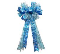 Cimier de sapin de Noël - 76,2 x 33 cm - Grand nœud avec serpentin à bord filaire pour décoration de Noël (bleu, 76,2 x 33 cm)
