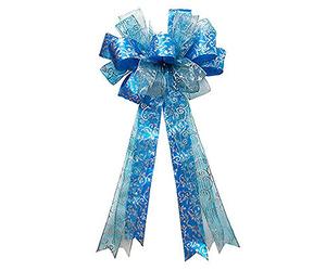 Cimier de sapin de Noël - 76,2 x 33 cm - Grand nœud avec serpentin à bord filaire pour décoration de Noël (bleu, 76,2 x 33 cm)