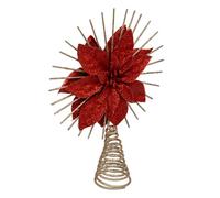 Cimier de Sapin Pailleté Poinsettia 25cm Rouge & Champagne