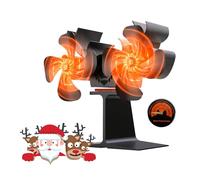 cimsfcor Ventilateur de poêle à bois alimenté par la chaleur, double moteur à 8 lames, ventilateur de cheminée avec thermomètre de poêle pour bois, brûleurs à bois, cheminées, élan noir, renne