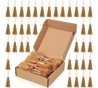 Cindeer Lot de 100 mini balais miniatures en paille artificielle pour Halloween, décoration artisanale, petite maison de poupée, balai de sorcière avec cordes rouges, accessoire de sorcière pour