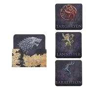 Cinereplicas Game of Thrones - Lot de 4 dessous de verre - Stark, Targaryen, Lannister et Baratheon 9,5 cm - Licence officielle