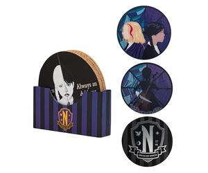 Cinereplicas Mercredi - Set de 4 sous-Verres Mercredi Addams 9,5cm de diamètre - Licence officelle
