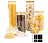 Cinnani Bocaux en Verre Lot de 6,Bocaux Rangement Cuisine,1300ml/750ml/400ml,Pot en Verre avec Couvercle,Hermétique Bocal en Verre avec Couvercle en Bois,Pour Céréales,Cornflakes,Sucre,Spaghetti