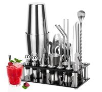 Cinnani Boston Shaker Cocktail Set-Set Barman Cocktail en Acier Inoxydable de 20 Pièces-Professionnel avec Accessoires, Support en acrylique-Cocktail Kit Complet-professionnel kit pour barman