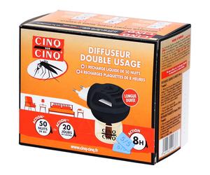 CINQ SUR Diffuseur Electrique Anti-Moustiques Double Usage : + 4 Recharges Plaquettes de 8h 1 Recharge Liquide 50 nuits pour 30 m3 Appareil pc(s)