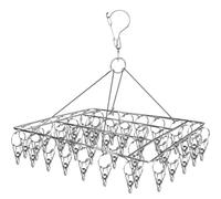 Cintre à chaussettes pour corde à linge, séchoir à chaussettes avec 40 piquets et crochet pivotant en acier inoxydable - Étendoir à linge carré en métal coupe-vent pour chaussettes, sous-vêtements