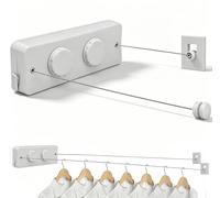 Cintre à linge rétractable, 2 x 5,2 mètres - Sèche-linge mural - Câble en acier inoxydable - Adapté à une utilisation intérieure et extérieure - Grande capacité de charge - Boîtier en plastique ABS