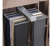Cintre à Pantalons Coulissant, Porte-Pantalons Extensible, Cintre à Fixation supérieure pour penderie avec Double rangée de Barres amortissantes, Barre de Valet de Placard pour Foulards, vêt