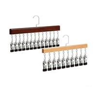 Cintre à vêtements 12 clips en bois massif multifonction pour économiser de l'espace à suspendre pour pantalons, jupes, écharpes, armoire de rangement en bois (vintage + naturel)