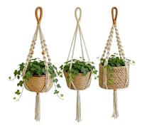 Cintre de plantes en macramé pour intérieur - 3 pièces - Accessoires pour | Support de pot de fleurs bohème pour cuisine, maison, locataire, bureau, terrasse, balcon, salon, chambre à coucher, entrée