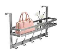 Cintre de porte - avec panier et crochets en acier carbone - Organiseur derrière porte | pour sac, clés, peignoir, manteau, serviette, salle de bain, cuisine, chambre à coucher