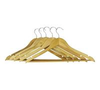 Cintre droit en bois verni - THOMAS - 43 cm - Lot de 5 - Crochet métal nickelé - Bois de hêtre naturel