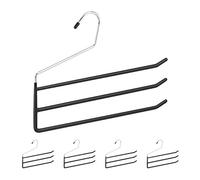 Cintre Multiple antidérapant, Lot de 10, métal, 3 traverses, Pantalon Gain de Place, Cintre Multifonction, Noir