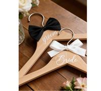 Cintres pour robe de mariée, Ensemble de cintres pour robe de mariée, Cintres en bois pour robe de mariée - Cintres pour costume et robe pour le marié et la mariée avec rubans - Idéal pour les robes e