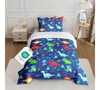 CINYE Parure Dinosaure Enfant 3 Pièces Bleu: Couette Stitch 1 Personne 135x200 Ado Garçon, Oreillers 80x80 Lot de 2, en Microfibre Polyester 100%, Comprend Un Sac de Rangement Portable