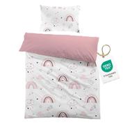 CINYE Rose Arc-en-Ciel Parure De Lit Enfant - Housse De Couette 120x150 cm + Taie d'oreiller 40x60 cm - pour bébé, Fille - Parure De Lit avec Arc-en-Ciel/Nuages/étoiles/Lunes/Cœurs - 100% Microfibre