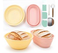 Ciomexiy Banneton Pain Set Silicone Pliables Rond 24cm et Ovales 27cm | Épais Lavables au Lave-vaisselle, Lot de 8 Panier Pain avec Racloir Pâte, Mélangeur, Couteau de Boulanger et Lame Pain