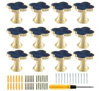 Cionyce Clover - Lot de 12 boutons de placard en alliage de zinc à trou unique, poignées de tiroir en forme de trèfle à quatre feuilles pour commode, armoire, coiffeuse (bleu)